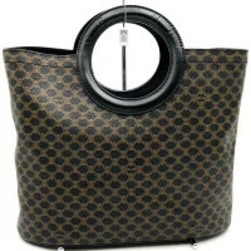 Celine Macadam Circle Handle Handbag Leather Black